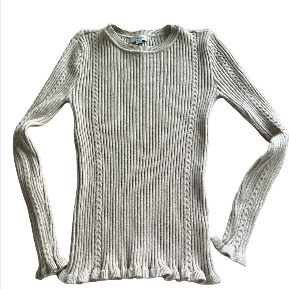 Olivia Warren size small Tan Sweater with Braided Trim Design on Sides